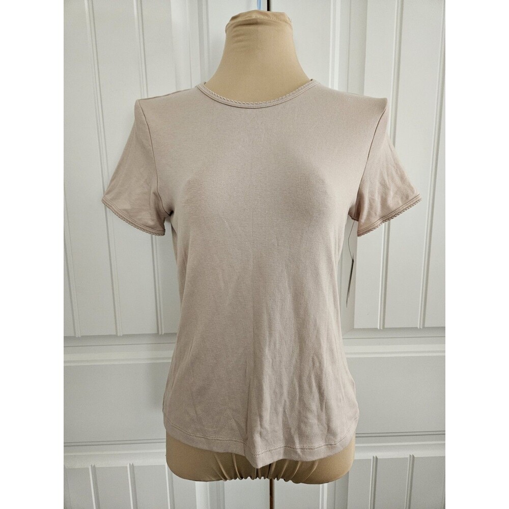 NWT Cynthia Rowley Taupe Top Pima Cotton Modal Blend Scallop Trim Sz M